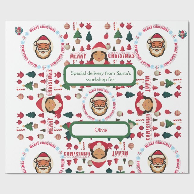 Papel De Presente Personalized Santa's Workshop Christmas Gift Wrap (Aberto)