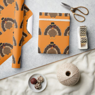 Papel De Presente Peru agradável de Ação de Graças padrão em laranja