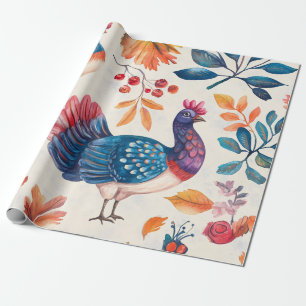 Papel De Presente Peru de Ação de Graças Rústico Padrão Folclórico d