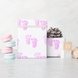 Papel De Presente Pés De Bebê Rosa Em Branco