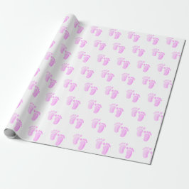 Papel De Presente Pés De Bebê Rosa Em Branco