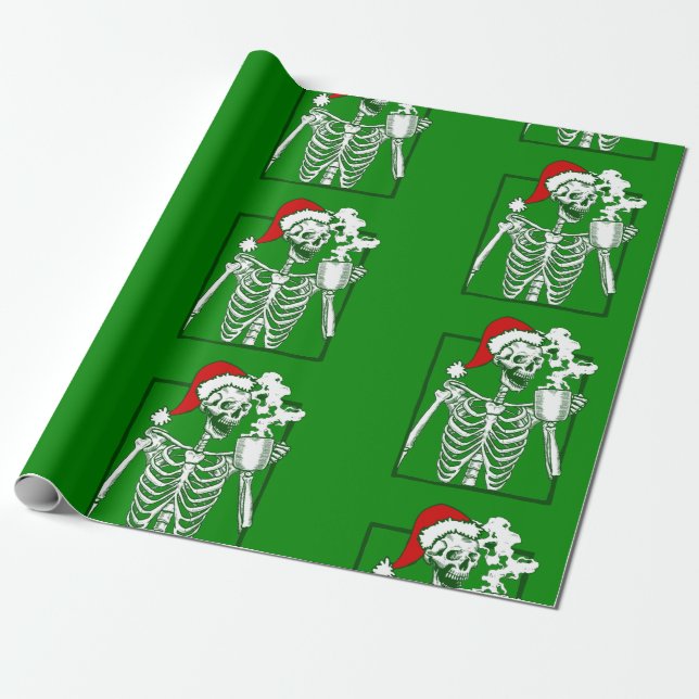 Papel De Presente pesadelo de natal esqueleto de bebendo crânio de c (Desenrolado)