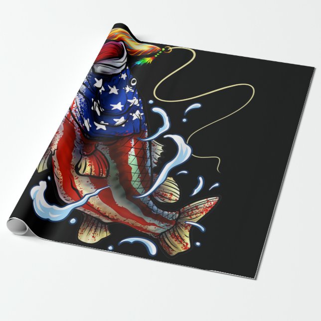 Papel De Presente Pesca de Bass Pesca Peixe Pavilhão Americano Pesca (Desenrolado)