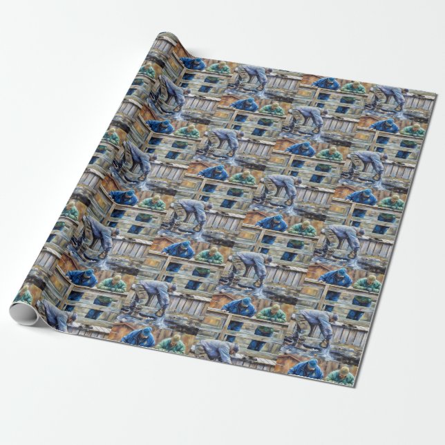 Papel De Presente Pesca De Trutas De Chuvas (Desenrolado)