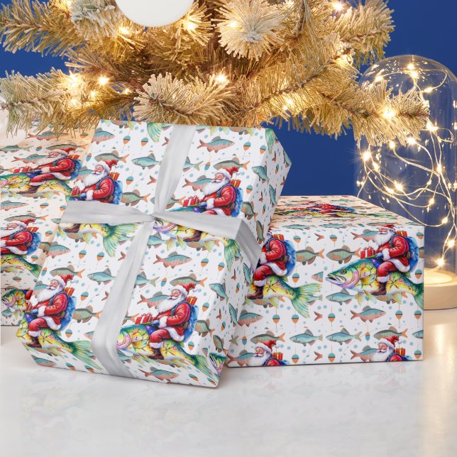 Papel De Presente Pescar soprava o Natal com Peixes do Papai Noel (Feriados)