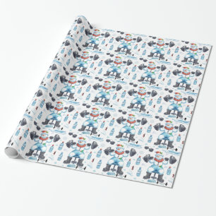 Papel De Presente Peso Levantando Snowman Ficando Ajustado