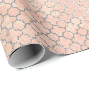 Papel De Presente Pêssego de prata coral Quatrefoil metálico Paste