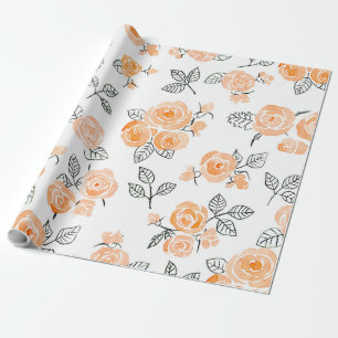 Papel De Presente Pêssego de rosas de aquarela