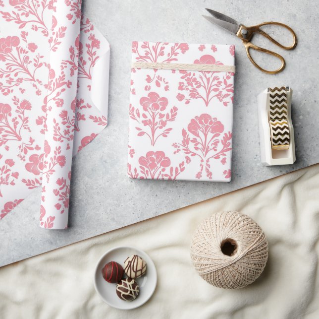 Papel De Presente Pêssego Floral Vintage  (Artesanato)