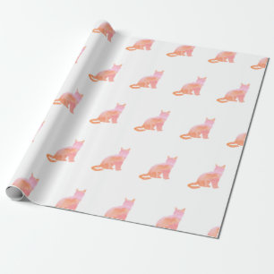 Papel De Presente Pêssego - Padrão do Gatinho rosa