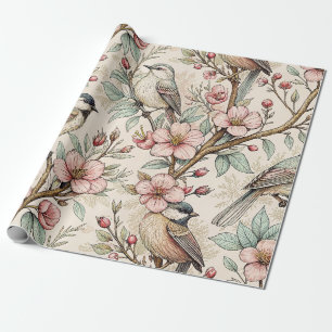 Papel De Presente Pêssego Padrão Floral Tinta Preta Cantora Botânica