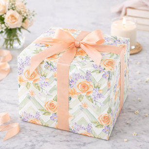 Papel De Presente Pêssego Pastel Lavanda Floral Salvia Chevron Anive
