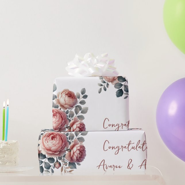 Papel De Presente Pêssegos Em Casamento/Chá Personalizado Branco (Presentes para festas)