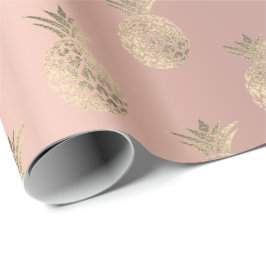 Papel De Presente Pessegueira Tropical de Verão de Rosa de ananás