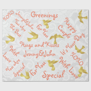 Papel De Presente Pessegueiros de Ouro de Casamento de Locais Branco