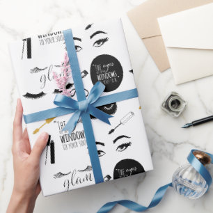 Papel De Presente Pesta de Cílios Preto Dourado Glam aniversário
