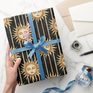 Papel De Presente Pesta de Cílios Sol Ouro Preto Aniversário