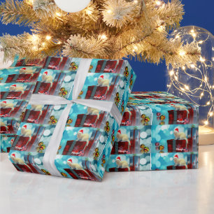 Papel De Presente Pet Ferret Branco em Santa Hat 