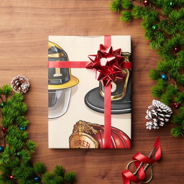 Papel De Presente Pet helmet pattern fire station wrap (Presente de Natal)