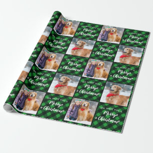 Papel De Presente Pet Photo Green Buffalo Xadrez Wory Feliz Natal
