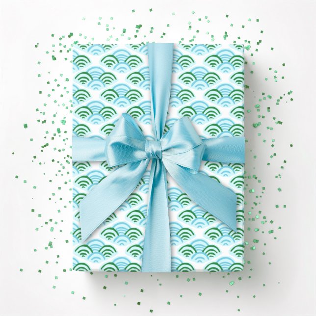 Papel De Presente Petal Scallop em Verde e Aqua (Criador carregado)