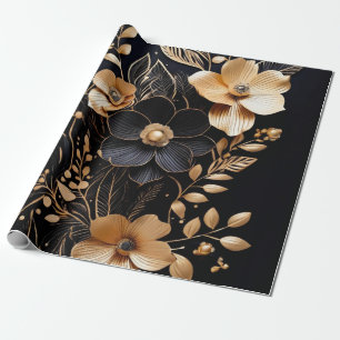 Papel De Presente Pétalas de ouro: Floral em Preto