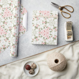 Papel De Presente Pétalas Rosa cor-de-rosa e verde Padrão "tudo-over
