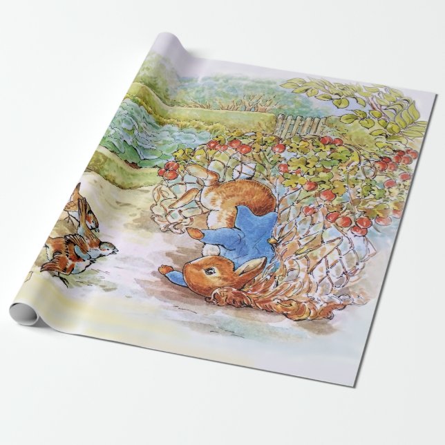 Papel De Presente Peter o Coelho Tumbling no Vegie Patch (Desenrolado)