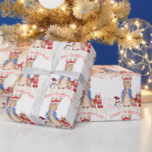 Papel De Presente Peter o Rabbit Christmas Hat Reindeer Red White