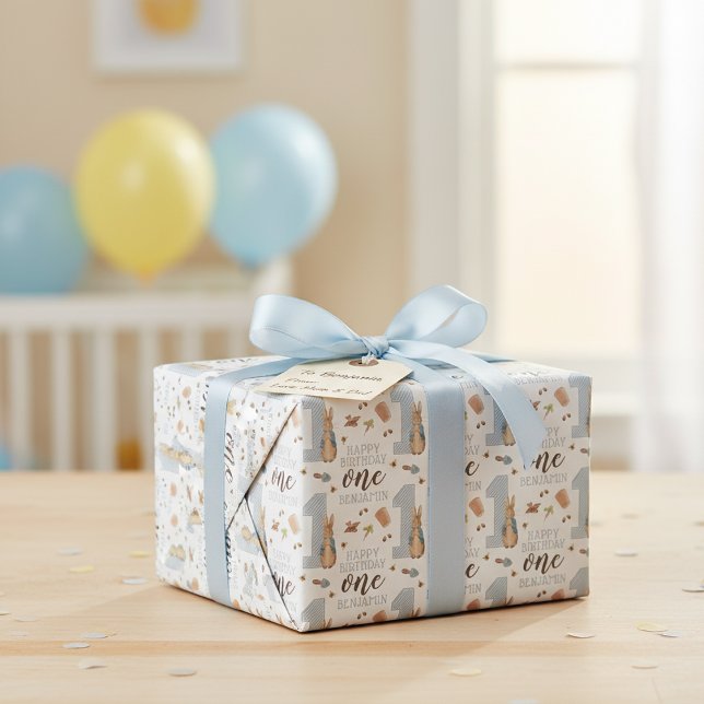 Papel De Presente Peter Rabbit | Primeiro aniversário do Baby Boy (Criador carregado)