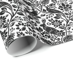 Papel De Presente Pheasant and Hare Patterno, Branco e Preto