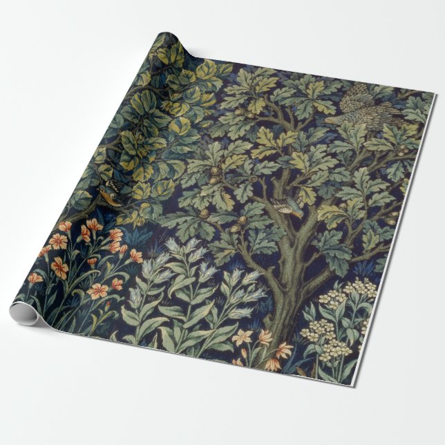 Papel De Presente Pheasant Pássaro Árvore Floresta William Morris (Desenrolado)