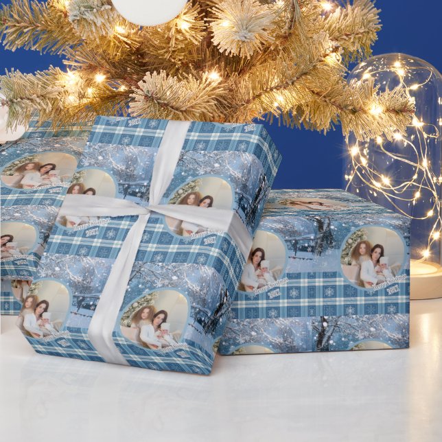 Papel De Presente Photo Blue Cozy Plaid Winter Christmas (Feriados)