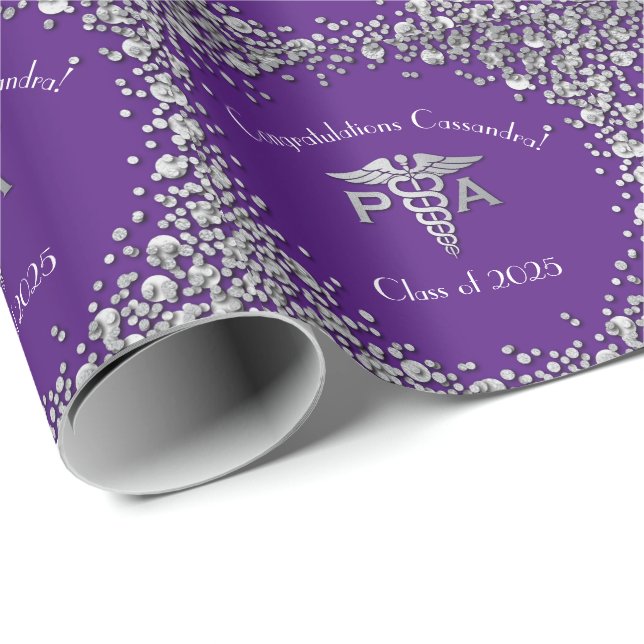 Papel De Presente Physician Assistant PA Graduation Purple Silver (Ponta do rolo)
