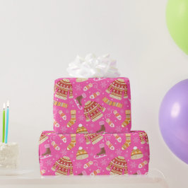 Papel De Presente Pia-rosa-branca-doce de Natal