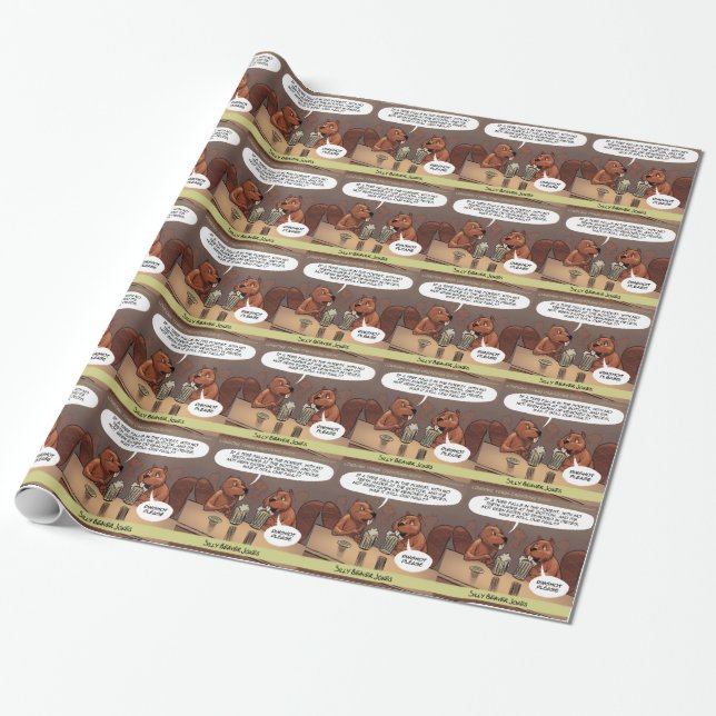 Papel De Presente Piadas Bobas de Castor Cartoon Divertido (Desenrolado)