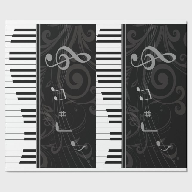 Papel De Presente Piano Whimsical e Notas Musicais (Barra)