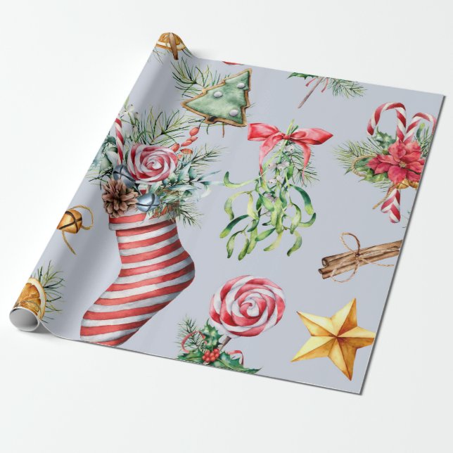 Papel De Presente Pica de Natal/Padrão Azul (Desenrolado)