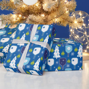 Papel De Presente Piceball de Natal branco e azul elegante