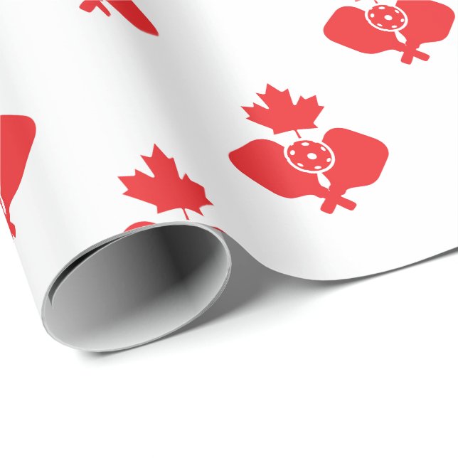 Papel De Presente Pickleball branco e vermelho canadense (Ponta do rolo)