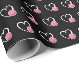Papel De Presente Pickleball Dia dos Namorados Corações Brancos Pick