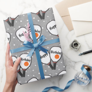 Papel De Presente Pickleball e Paddle para o Aniversário
