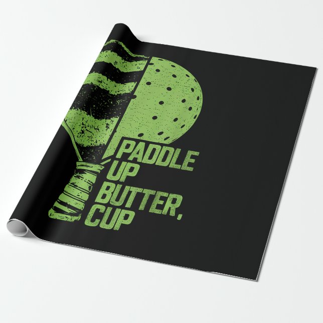 Papel De Presente Pickleball Engraçada Paddle Para Cima Manteiga (Desenrolado)
