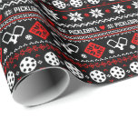 Papel De Presente 😄 Pickleball 🎄 estilo Ugly Christmas Sweater<br><div class="desc">Estilo branco,  vermelho e preto de piclebol de Natal Feio,  estilo doce. Preto,  vermelho e branco. Legal ideia de Natal para amante de picleball</div>