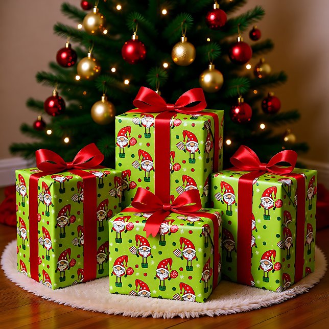 Papel De Presente Pickleball Feliz Livro Verde de Natal (Pickleball Merry Christmas Green Wrapping Paper)