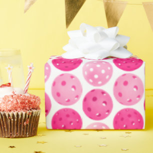 Papel De Presente Pickleball Rosa e Picklebolas Brancas Personalizad