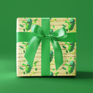 Papel De Presente Pickleman verde engraçado em Dourado plano