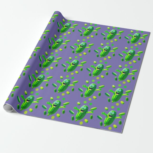 Papel De Presente Pickleman verde engraçado no fundo roxo (Desenrolado)