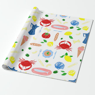 Papel De Presente picnic de frutos do mar à beira-mar mediterrâneo c