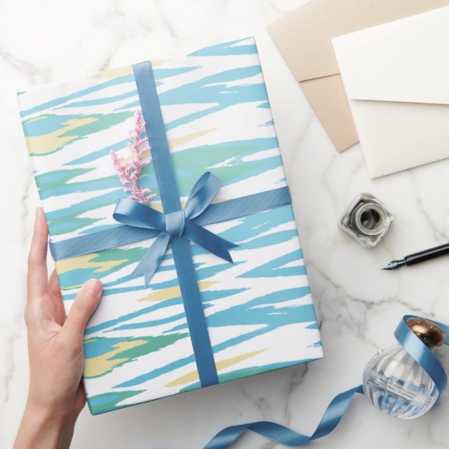 Papel De Presente Pico pastel turquesa aquarela padrão ikat (Presentear)